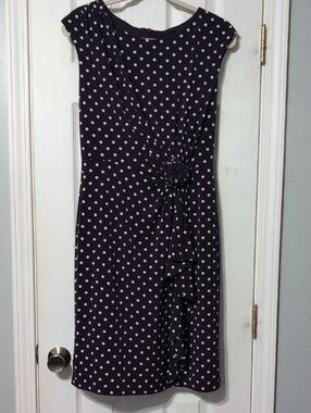 connected apparel Dark Purple Polka Dot Sleeveless Midi Dress with Rosette